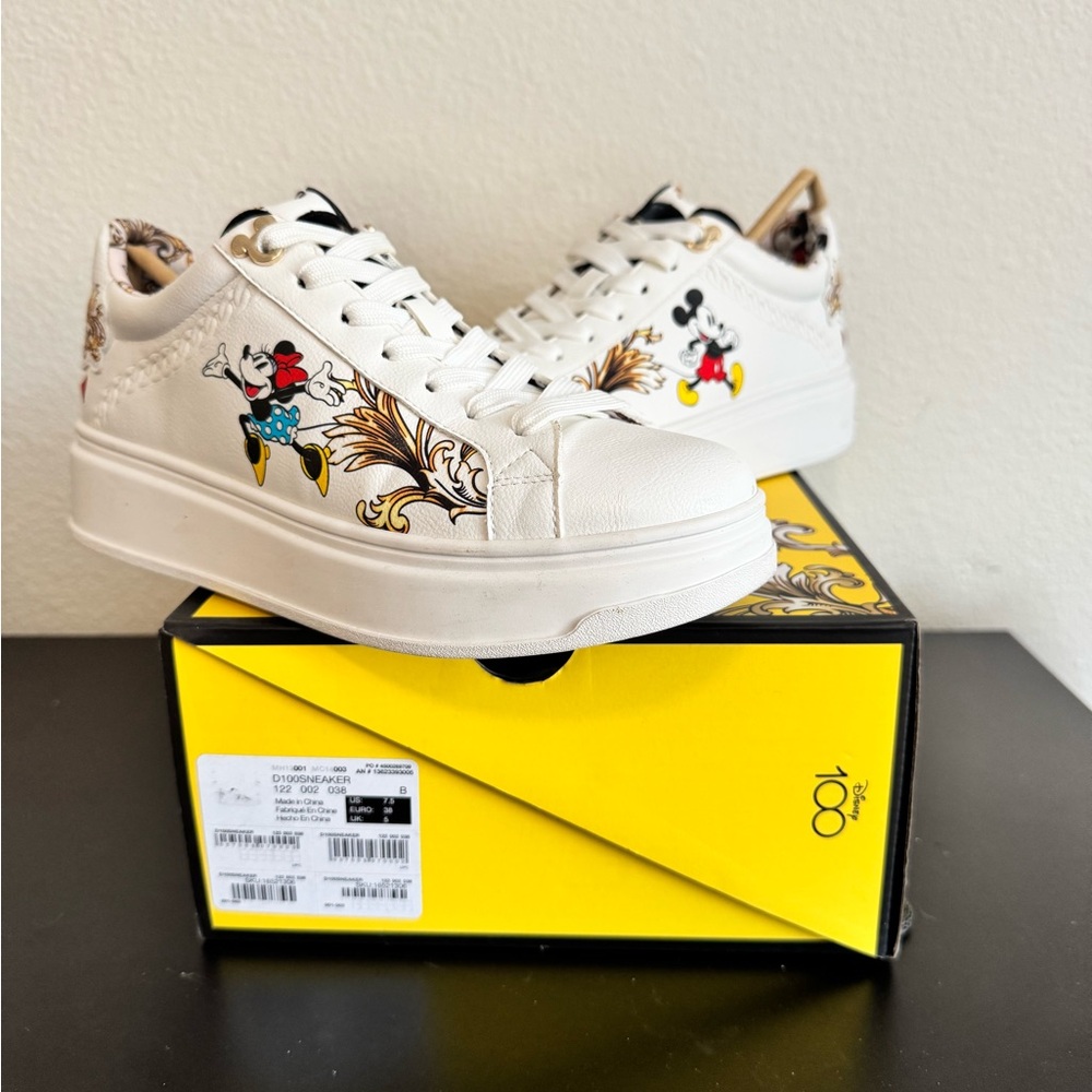 White Sneakers with Mickey Mouse Design